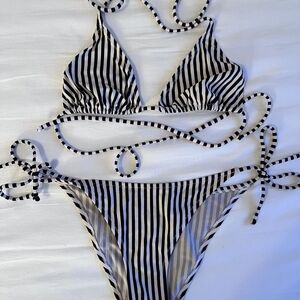 Black & White Vertical Stripe Tie-Side Bikini